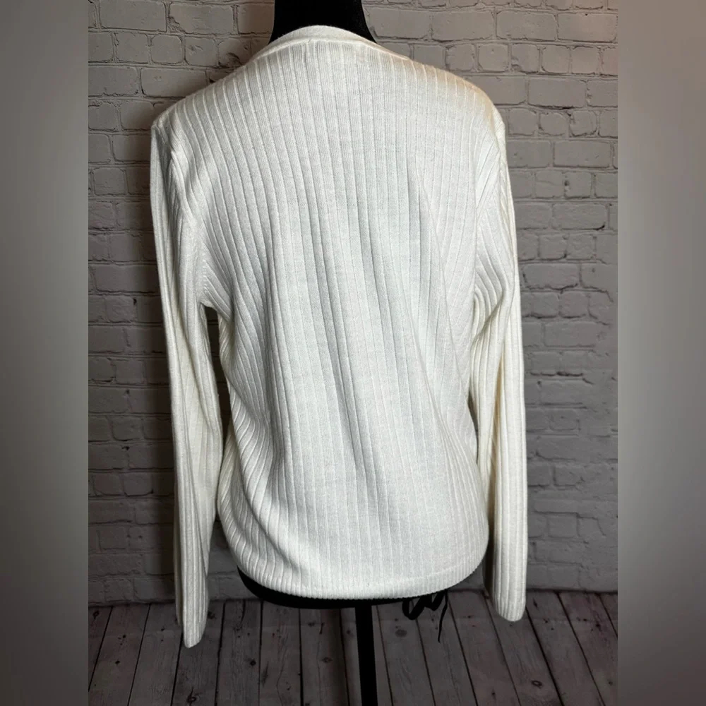 Alfred Dunner Cream V-Neck Button Cardigan - Picture 8 of 11